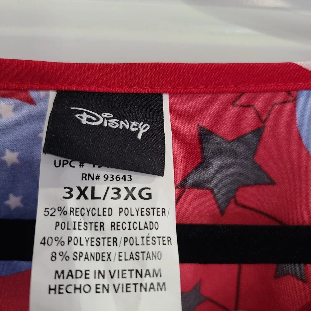 Disney  Mickey Mouse Red, White & Blue Scrub Top 3XL STRETCH PATRIOTIC 3‎ POCKET